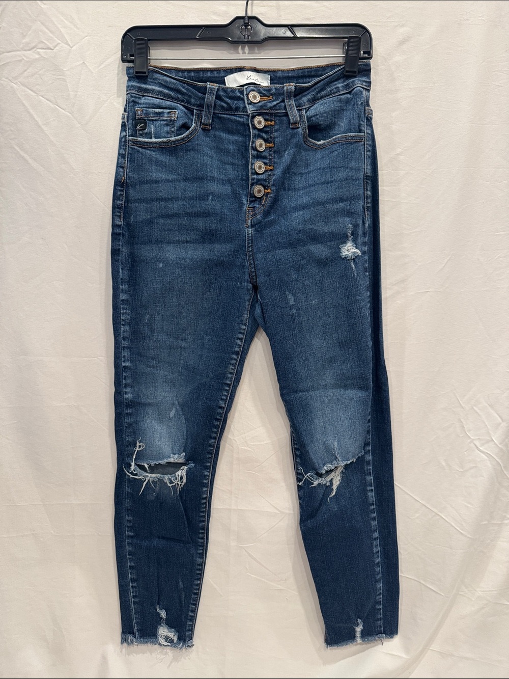 KanCan Dark Blue High-Rise Distressed Ankle Jeans 5 26”